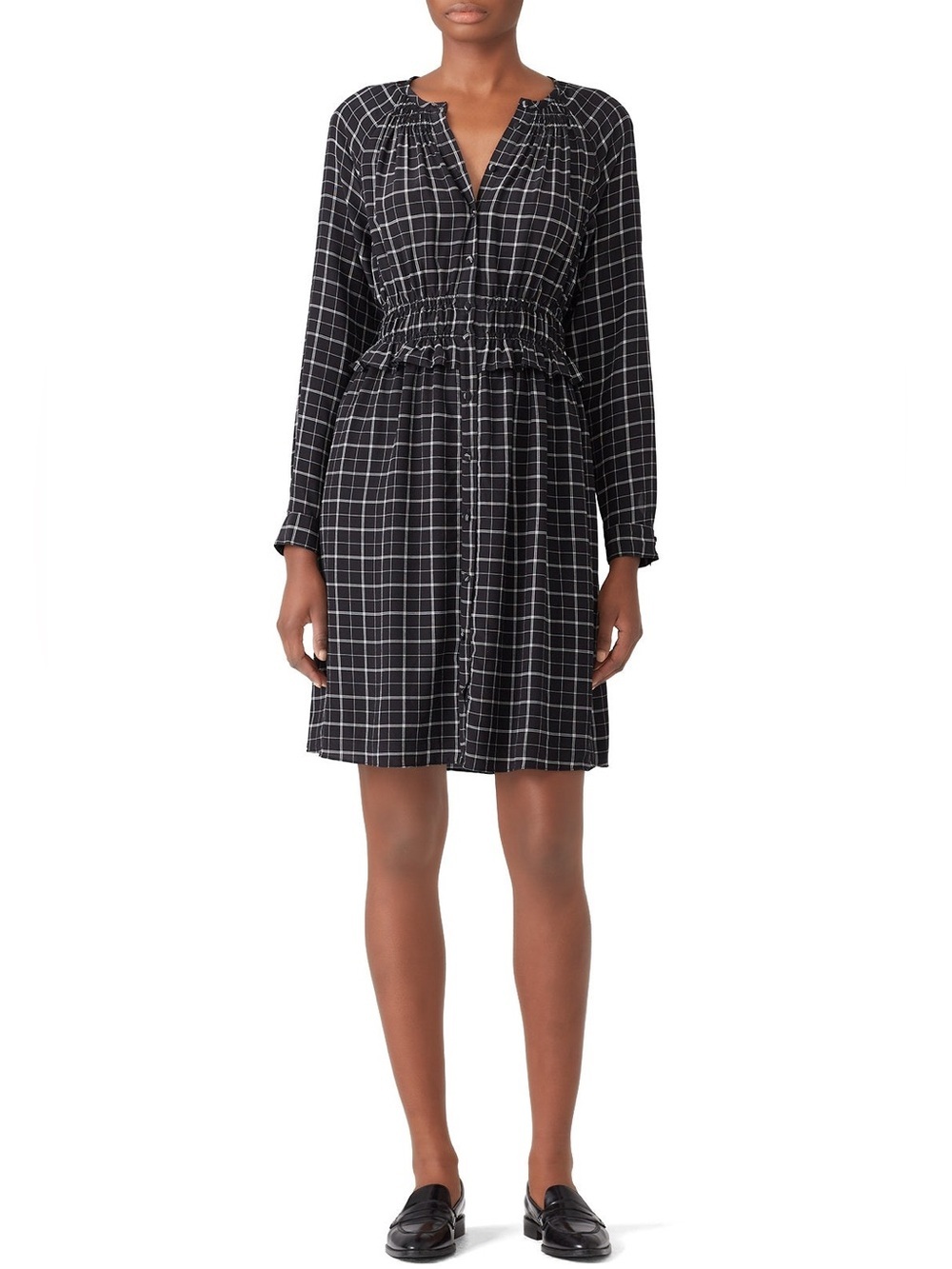 Rebecca Taylor Dress Silk Long Sleeve Ruffled Plaid